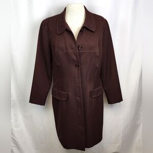 Women's David Warren Brown Long Button Down Jacket Size 16